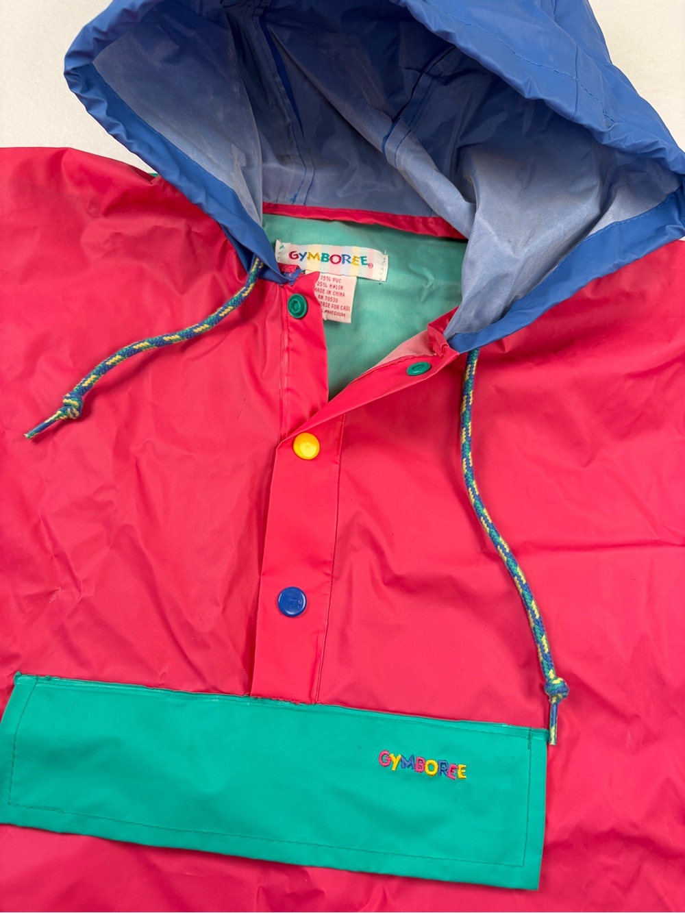 Vtg 90s Gymboree Kids PVC Nylon Colorful Waterproof Rain Poncho Rainbow‎ Tag S/M